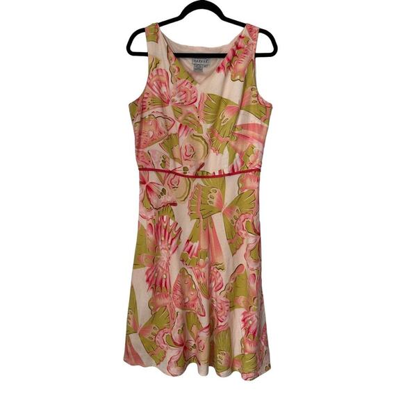 Adrianna Papell Dress Size 12 Pink Green Butterfly Print Linen Blend Sleeveless - Picture 1 of 12